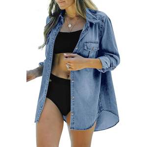 2025, blusas vaqueras de gran tamaño para mujer, chaqueta informal enrollable de manga larga con botones, Túnica desgastada con estilo informal - Product Image 5