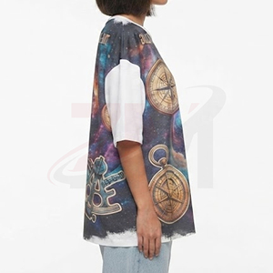 Camiseta Oversize para Mujer con Estampado de Galaxia, Cuello Redondo, Manga Corta, Ajuste Holgado, Transpirable, para Todas las Estaciones, Diseño con Parches - Product Image 5