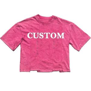 T-shirt rose délavé personnalisé pour homme, style vintage oversize streetwear, manches courtes, décontracté, en coton - Product Image 1