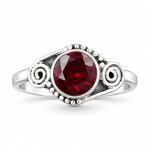 Anillo de Plata con Granate Rojo de Corte Redondo, Piedra Natural de Enero, Joyería Artesanal con Gema, Anillo de Declaración - Product Image 4