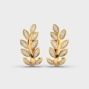 18K Gold Plated Laurel Leaf Hoop <b>Earrings</b> with Diamond Inlay Trendy <b>Fine</b> Jewelry for Wedding Engagement Party Gift - Product Image 1