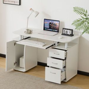 Scrivania per computer con una porta e tre cassetti, in truciolato bianco con laminato melaminico, 115x55x74 cm - Product Image 6