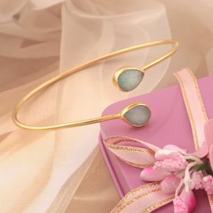 Handmade gold plated Amazonite bangle <b>bracelet</b> – Cuff design Gold Plated Brass Bangle - Product Image 3