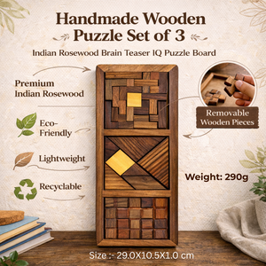 Juego de 3 rompecabezas de madera hechos a mano |   Rompecabezas de Madera de Palisandro Indio, Tablero de Pruebas de Inteligencia |   Juguete Educativo de Regalo |   Juego Educativo Premium - Product Image 5