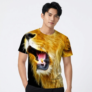 T-shirt à manches courtes pour homme, col rond, avec impression photo de lion, transfert par sublimation, coupe classique, style décontracté, tissu tissé 100% polyester - Product Image 4