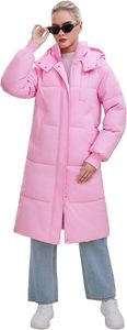 Veste longue matelassée rose pour femme, manteau d'hiver à capuche, manches longues, couleur unie, épaisse et chaude, en fibre de polyester - Product Image 5