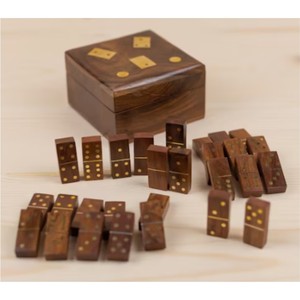 Jeu de dominos en bois fait main, ensemble de dominos vintage en bois avec incrustations en laiton, boîte personnalisée, jeu de société classique, jouets familiaux, cadeau, dominos - Product Image 3