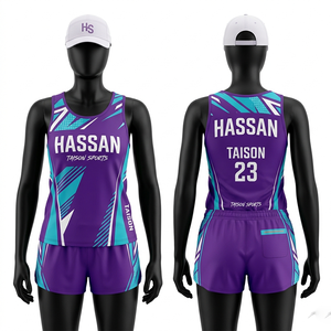 women <b>running</b> <b>singlet</b> shorts uniform premium polyester mesh breathable navy mint orange side panel custom logo <b>Running</b> Uniform - Product Image 2