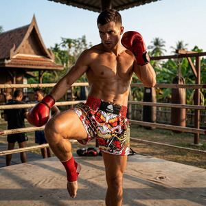 Shorts de Muay Thai unisexes de qualité supérieure, imprimés en sérigraphie, respirants, 100% polyester, avec motif Dragon Tigre, logo personnalisé pour le kickboxing - Product Image 1