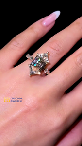 Anillo de Compromiso de Lujo con Diamante Cultivado en Laboratorio, Corte Marquesa, Plata y Oro, Halo Oculto, Anillo Solitario, Anillo de Promesa de Boda para Mujer - Product Image 1
