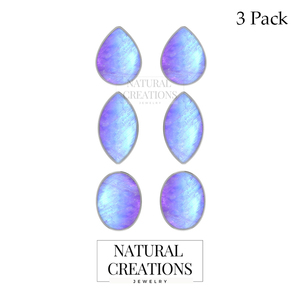 Premium 925 Silver Purple Moonstone Pear Marquise Oval Cab Butterfly Lock <b>Stud</b> <b>Earrings</b> Bezel Setting Gift 3 Pairs - Product Image 2