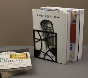 Metal Bookends With Geometric Cut Design Black Desk Organizer <b>Book</b> Holder For Office Tabletop <b>Shelf</b> Storage Display - Product Image 5