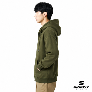Sudadera con Capucha Verde Oliva para Hombre, Cierre de Cremallera, Corte Regular, Informal, Tejida, con Logotipo Estampado en la Parte Delantera, 100% Algodón, para Invierno, Marca SINEWY SPORTS - Product Image 6