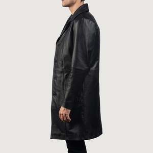 Abrigo Largo de Cuero Genuino para Hombre, Cuello Camisero, Cierre de un Solo Botón, Estilo Casual Otoñal, Duradero y Cómodo - Product Image 6