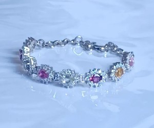 Natural Multi Sapphire Stone Charm <b>Bracelet</b> Moissanite Sterling Silver White Gold Plated Luxury Wedding <b>Gemstone</b> Jewelry Gift - Product Image 1