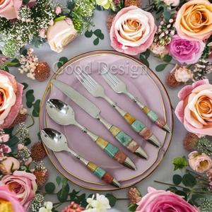 Juego de cubiertos de lujo modernos de resina para bodas y juego de cubiertos de acero inoxidable, juego de cubiertos de lujo con mango de resina para bodas - Product Image 1