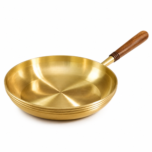 Handmade Solid Brass Frying <b>Pan</b> with Wooden Handle, Premium Brass Skillet, Traditional Cooking <b>Pan</b>, Kitchen Cookware OEM ODM - Product Image 1