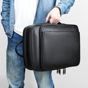 Genuine Leather <b>Backpack</b> <b>Convertible</b> Minimalist Zipper Closure Anti-Theft Computer Interlayer for Business Male 20-35Litre - Product Image 6