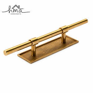 Brushed Gold Brass <b>Door</b> <b>Handle</b> Long U Shape Tubular Bar Modern Minimal Straight <b>Pull</b> <b>Handle</b> with Round Base Mounts - Product Image 5
