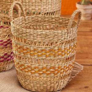 Juego de 3 cestas redondas de mimbre pintadas a mano con rayas, cestas de almacenamiento hechas a mano, venta al por mayor, ecológicas, hechas en Vietnam - Product Image 4