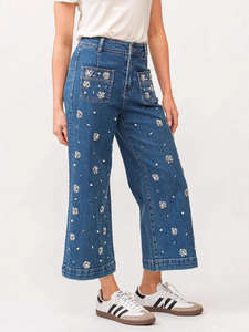 กางเกงยีนส์คาร์โก้ทรงตรงเอวสูงสำหรับผู้หญิง ผ้าฝ้ายผสมโพลีเอสเตอร์ปักลายวินเทจ เป็นมิตรต่อสิ่งแวดล้อม ระบายอากาศได้ดี - Product Image 3