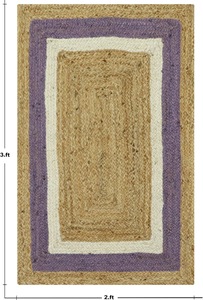 Alfombra de yute natural hecha a mano con borde morado y blanco – Alfombra rústica ecológica - Product Image 3