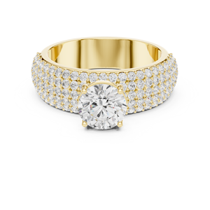 Yellow Gold Round Cut Diamond Engagement Ring for Women Wide Pave Band Luxury Wedding Promise Anniversary Ring - Product Image 3