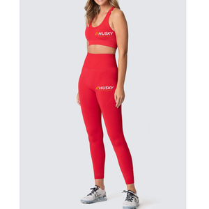 Ensemble de sport côtelé HUSKY pour femme : Soutien-gorge de sport et leggings bleus sans coutures, respirants, dos nageur, col rond, maintien élevé - Product Image 4