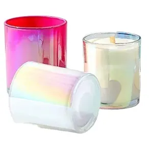 彩色彩虹色白色10盎司玻璃蜡烛罐批发-购买彩虹色蜡烛罐批发家居装饰蜡烛容器