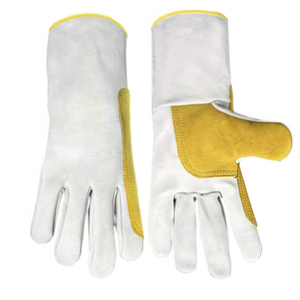 Guantes de Seguridad de Cuero Blanco Vantrex Industries con Refuerzo Amarillo en la Palma, Largos hasta el Codo, Transpirables, con Detección de Agujas, para las Cuatro Estaciones - Product Image 4