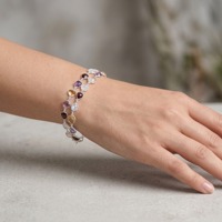 Bracelet Unisexe Multi-Perles en Améthyste, Grenat, Quartz Rose et Citrine, en Argent Sterling 925, Sertissage Clos, Minimaliste, Réglable, Idéal Cadeau