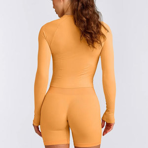 Custom <b>Thumb</b> Hole Design <b>Cuffs</b> Solid Color Long Sleeve Shirt Women Crop Length Pattern Workout Wear Fitness Tight Shirt - Product Image 2