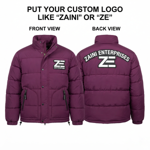 ZAINI Mens <b>Puffer</b> <b>Jacket</b> 100% Polyester Worsted Fabric 120 GSM <b>Burgundy</b> Quilted Panel Waterproof Windproof Hooded Winter OEM OD - Product Image 1