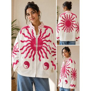 Veste bomber réversible en velours tricoté brodé Suzani, style vintage hippie, automne-hiver, respirante, 100% coton - Product Image 2