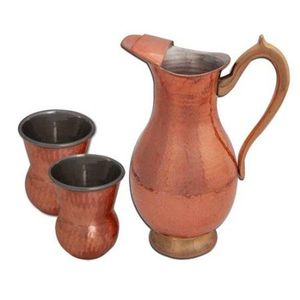 Ensemble de carafes en cuivre pour un usage quotidien, système de service d'eau en métal avec verres, durable, réutilisable, pour cuisine et salle à manger - Product Image 1