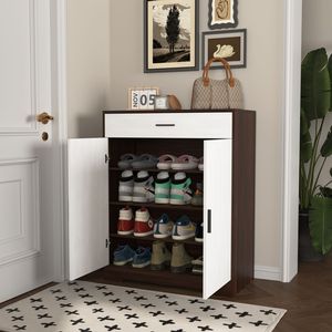 Scarpiera in Legno a 4 Ripiani Autoportante con 2 Ante Bianche e 1 Cassetto Regolabile, Organizzatore per Scarpe - Product Image 3