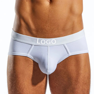 Men White Mid-Rise <b>Boxer</b> Briefs Spandex/<b>Polyester</b> Breathable Eco-Friendly Solid Knitted Waist Logo - Product Image 1