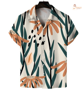 Chemise à manches courtes pour homme, imprimé floral, col en V, tenue décontractée pour les vacances d'été, tissu tissé - Product Image 2