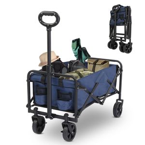 Carrello da Campeggio in Tessuto Oxford 600D, Capacità 100kg, Pieghevole, Telaio in Acciaio Blu con Finiture Argento, 74.5x45.5x84cm - Product Image 1