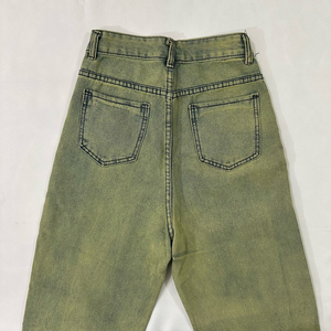 Jeans de Mezclilla Verde de Cintura Alta y Pierna Recta, Algodón de Peso Medio, Lavado a la Arena, Estilo Casual para Hombre, Otoño - Product Image 4