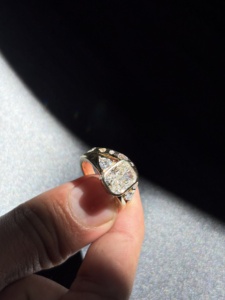 Solid Yellow Gold Lab Grown Diamond Bridal Set Cushion Cut Full Bezel Asymmetrical Triangle Pear <b>Confetti</b> Curved Band Jewelry - Product Image 3