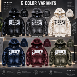 REXFIT SPORTS Sweat à capuche zippé pour homme Hidden Truth, coupe oversize, style streetwear, noir, en polyester FRENCH TERRY, pour l'automne - Product Image 3