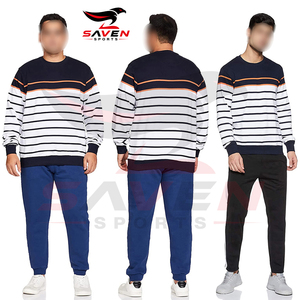 เสื้อสเวตเชิ้ตผู้ชายลายทางสีกรมท่าขาว แต่งแถบสีส้ม คอวี แขนยาว อุ่นสบาย สไตล์ลำลอง สตรีทแวร์ จากผู้ผลิตตามสั่ง - Product Image 6