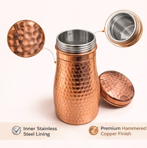 Copper Finish Double Wall Stainless Steel Bedroom Water Jar | <b>Storage</b> Jar with Lid for <b>Bedside</b> Use in Home Kitchen & Office - Product Image 6