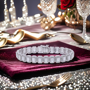 Pulsera de tenis de diamante cultivado en laboratorio de corte esmeralda de 11 quilates en joyería de mujer chapada en rodio de oro de 14 quilates - Product Image 2