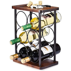 Estante para vinos de madera y metal, organizador de almacenamiento de vino de sobremesa con soporte para copas, perfecto para decoración de bar en casa - Product Image 1