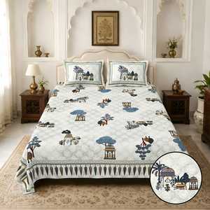 Parure de lit moderne Amrita Floral 100% coton 200TC imprimée à la main, anti-acariens, personnalisable, simple, toutes saisons, Maharashtra - Product Image 2