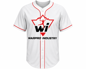 WARPRO INDUSTRY <b>Baseball</b> Jersey Men Short Sleeve Button Front White Red Logo Screen Printed Regular Fit Adult All Seasons - Product Image 1