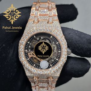 Montre mécanique de luxe Pahal Jewels pour femme, acier inoxydable, or rose, cadran squelette incrusté de diamants, analogique, 38 mm, fermoir pliant - Product Image 2