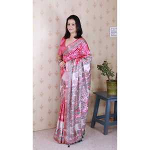 Madhubani Fusion Printed Saree Pink Tussar Silk with Zari Woven Border for <b>Party</b> <b>Jumpsuit</b> by Elite Weaves 450g - Product Image 2